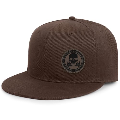 Image of Flat Brim Hats for Men - Gothic Style Skull Hat Leather Pattern - Hip-Hop Snapback Hat Skeleton Hats for Men
