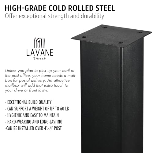 Image of 43 inch Metal Mailbox Post Kit, LAVANE Black Powder-Coated Steel Stand Heavy Duty In-Ground Mounting Mail Post for Outdoor Sidewalk Street Curbside