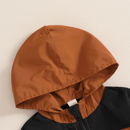 Amnnchya Toddler Baby Boy Fall Winter Jacket Kids Lightweight Windbreaker Outerwear Color Block Hooded Sweatshirt Coat (Brown, 18-24 Months) - Thumbnail 5