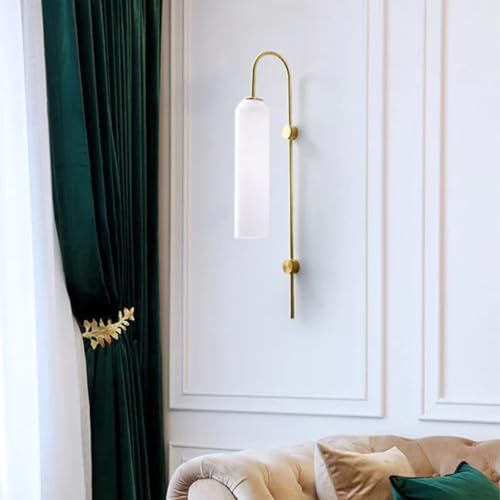Image of Milky White Long Glass Wall Light | Copper Metal Wall Lamp Fixture | Decorative Lighting for Living Room Bedroom Dining Cafe Bar Restaurant | Modern Home Decor | Without Bulb