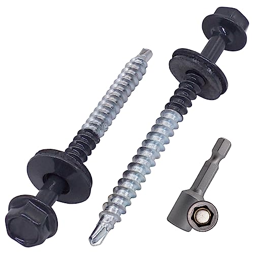 SKIR'CO (50 pcs) Painted Roofing Screws 4.8 x 60 mm, Hex Head, Self-Drilling Screws with EPDM Washers (Anthracite Grey, RAL 7016)