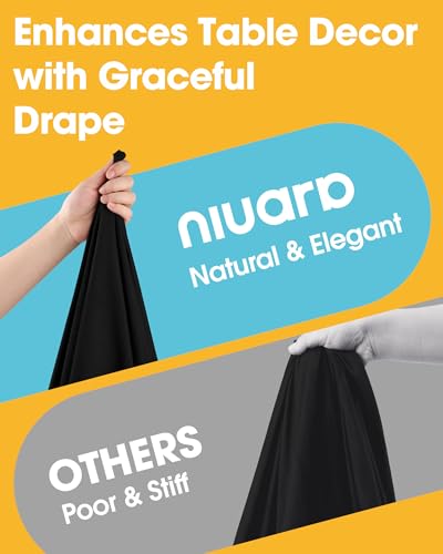 Image of Niuara Black Polyester Table Cloth, 6 Pack, 60 x 84 in | Rectangle, 5 ft Tables, Washable, Wrinkle Resistant, Weddings Parties
