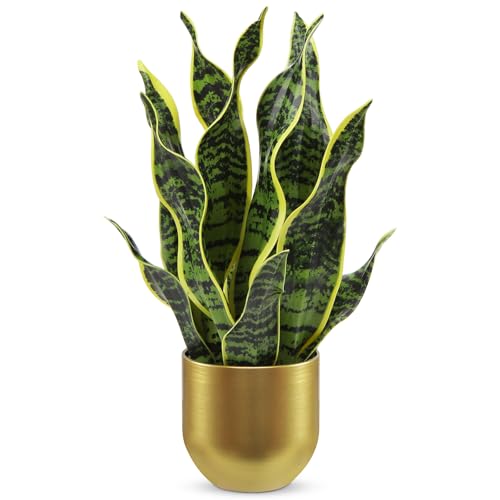 Hollyone Artificial Snake Plant Potted Faux Sansevieria Trifasciata Plants, 16.9"