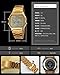 Digital Sports Watch Men's Women Water Resistant Outdoor Stainless Steel Band Electronic Square LED Back Light Classic Wristwatch Gold 1123