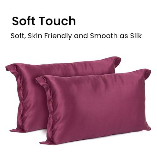 Image of Mush Bamboo Pillow Cover Set of 2 | 400 TC | 100% Bamboo Pillow Cover for Hair & Skin | Breathable, Silky Soft & Envelope Pillowcases for Hot Sleepers & Night Sweats | 17 inchx 27 inch (Crimson Wine, King)