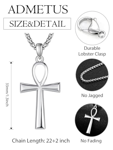 ADMETUS 925 Sterling Silver Coptic Ankh Cross Necklace, Protection Egyptian Jewelry Religious Gifts for Men with 2.5mm 22"+2" Chain2