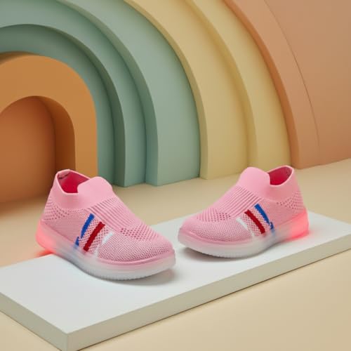 Image of Jugnu Toddler Boy's & Girl's LED Light-Up Shoes | Breathable Mesh First Walking Shoes with Soft Cushioned Insole & Stretchable Slipon Shoe for Infants & Kids (Age 18 Months to 5 Years)