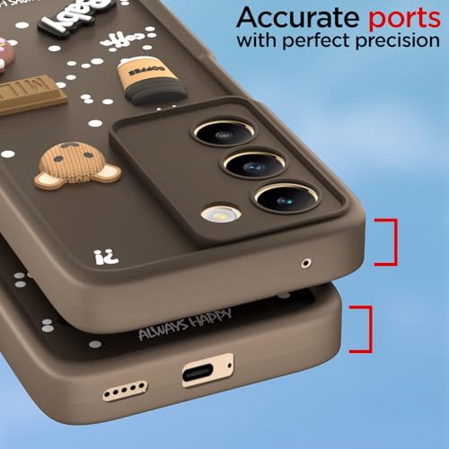 Image of Pikkme Back Cover for Vivo Y200e 5G / Vivo T3 5G | Cute Fun Cartoon 3D Bear Silicone Full Body Protection Bumper Cover (Brown)