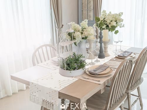 Image of FEXIA Boho Table Runner with Tassels 72 Inches Long for Home Decor Room Decor Farmhouse Rustic Macrame Table Runners for Dining Bedroom Bridal Shower(12x72 Inches)