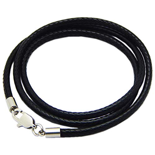 Teensery 2 Pcs Black Wax Rope Cord Chain with Stainless Steel Clasp, 15.7