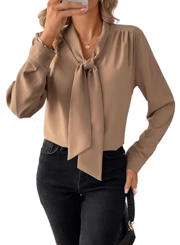 Astylish Womens Dressy Casual Blouses Bow Tie Neck Long Sleeve