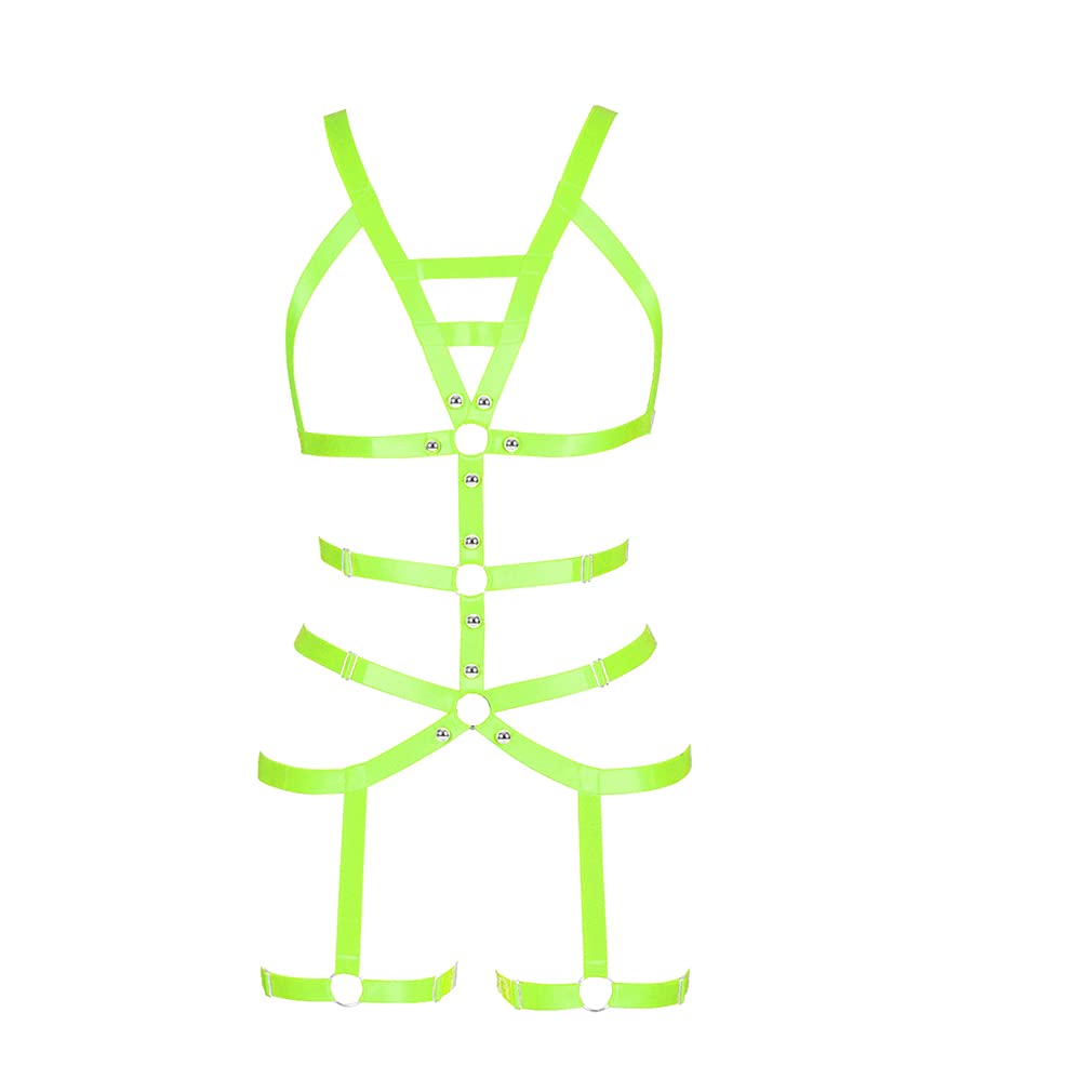 PETM•HSPETMHS Damen Ganzer Körper ärmelloser BH Punk Goth Harness Ganzkörpergurt Strapsgürtel Strümpfe Dessous Elastischer Strapsgürtel Straps