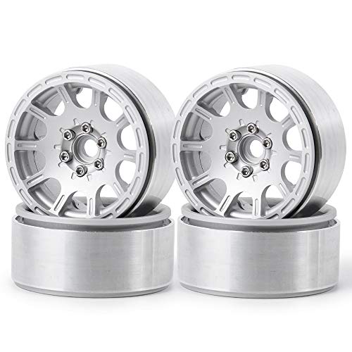 4Pcs Alloy 2.2 Beadlock Wheel Rims for 1/10 RC Wraith SCX10 90018 TRX-4 D90 Crawler Car (Silver)