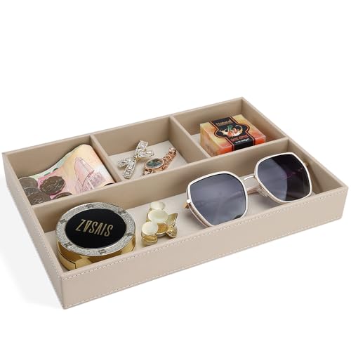 GORESE Valet Tablett, Leder Büro Schublade Schreibtisch Aufbewahrungsbox, Nachttisch Ablageschale, Taschenleerer Organizer Stiftablagen für Schlüssel, Schreibwaren, Münzen, Schmuck (Beige)