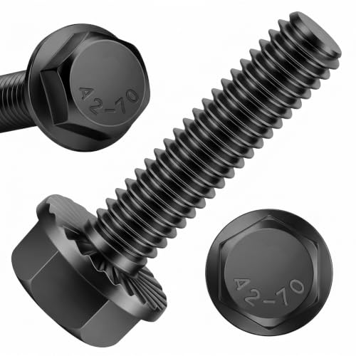 Image of Mellewell 1 /4-20 x 3 /4 inch Flanged Hex Head Bolts Flange Hexagon Screws, Stainless Steel A2 Black Finish, DIN 6921, 50 PCS