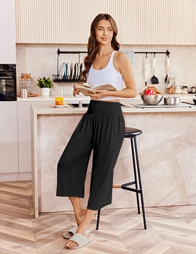 Image of Ekouaer 2 Pack Womens Pajama Pants 2026 Wide Leg Capri Yoga Pants Lounge Comfy Sleep Pj Bottoms with Pockets