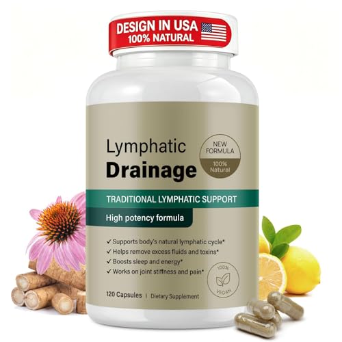 Lymphatic Drainage Supplements Lymphatic Drainage Capsules for Immune Health & Fluid Balance Natural Herbal with Echinacea Dandelion & Burdock Root Non-GMO Vegan Gluten Free - 120 Capsules
