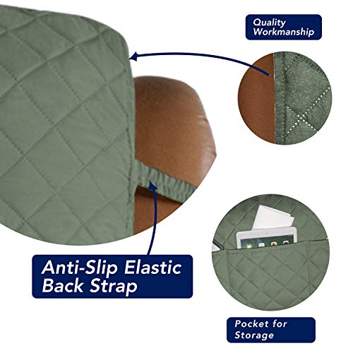 Image of PureFit Reversible Quilted Sofa Cover, Water Resistant Slipcover Furniture Protector, Washable Couch Cover with Non Slip and Elastic Straps for Kids, Dogs (Oversized Recliner, Greyish Green /Beige)