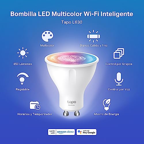 TP-Link Tapo slimme WLAN-lamp GU10, energie besparen, 3,5W gelijk aan 50W, veelkleurige dimbare Alexa Smart-lamp, Smart Home Alexa-accessoire, 16 miljoen kleuren(Tapo L630 2-pack) - Afbeelding 4