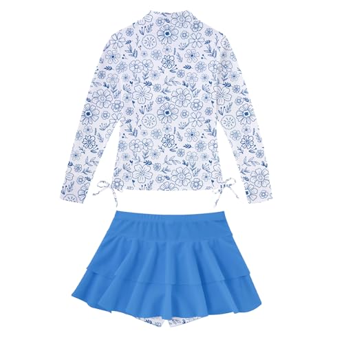 Image of Vogseek 3-12T Girls Rash Guard 2 Pieces Bathing Suit Long Sleeve Swimsuit Swimming Skirt with Shorts Swimwear