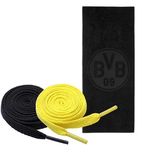 King of Trade BVB Badetuch schwarz 70 x 180 cm + 2 Paar Fan-Schnürsenkel King of Trade BVB Badetuch schwarz 70 x 180 cm + 2 Paar Fan-Schnürsenkel