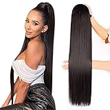 YIBANG 30inch Long Straight Drawstring Synthetic High Puff Ponytail Hair Pieces With Comb Clip in Straight Ponytail Clip in Hair Extensions Smooth & Soft
