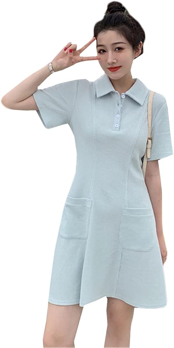 Amazon Co Jp スーイ ポロシャツワンピース レディース 半袖 ショート丈 フレア ポロワンピース 夏服 薄手 トップス 通勤 ポッケト付き 体型カバー スポーツ カジュアル かわいい Polo襟 学院風 Tシャツ 服 ファッション小物