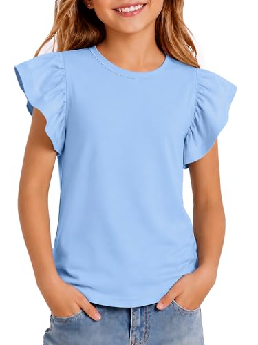 Image of Girls' Summer Shirts Cute Tops Ruffle Sleeve Crew Neck Casual Tees