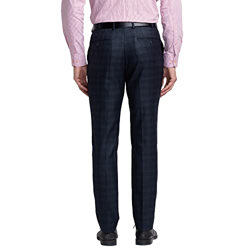 Image of Park Avenue Men's Poly Viscose Blend Checks Pattern Super Slim Fit Flat Front Formal Trouser