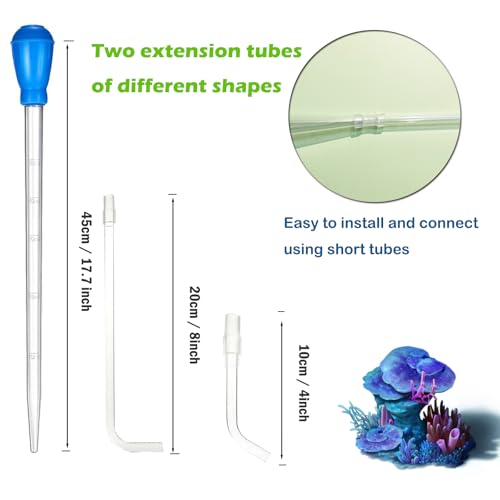 Image of KABASI Coral Feeder Fish Feeder Waste Clean Tool, 50ml Manual Acrylic Pipette Suction Dropper with 2PCS Extension Pipes for Fish Tank Cleaning, Water Changer Waste Remover for Aquarium