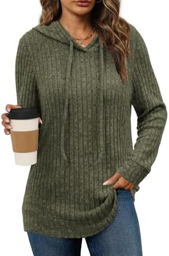Lylinan Womens Soft Ribbed Knit Hoodie Sweaters Long Sleeve Pullo...