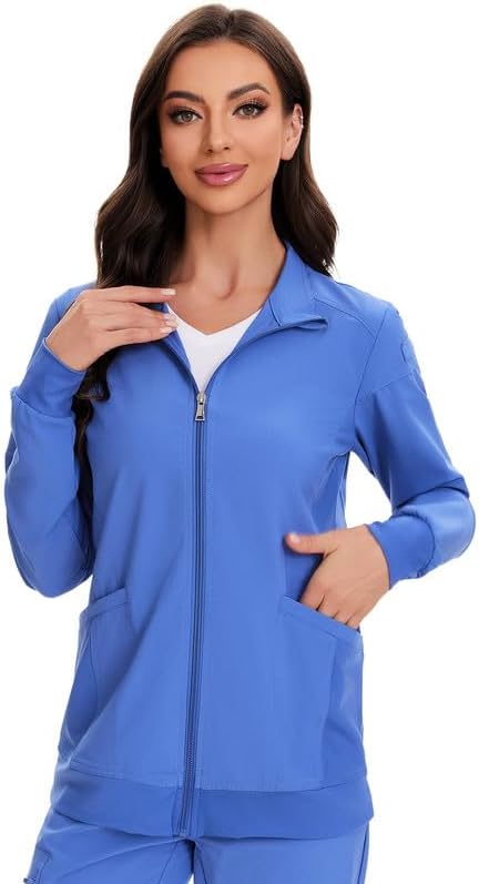 COZYFIT Scrub Jackets for Woman, Zip Front Nurse Jacket, 4-Way Stretch Fabric