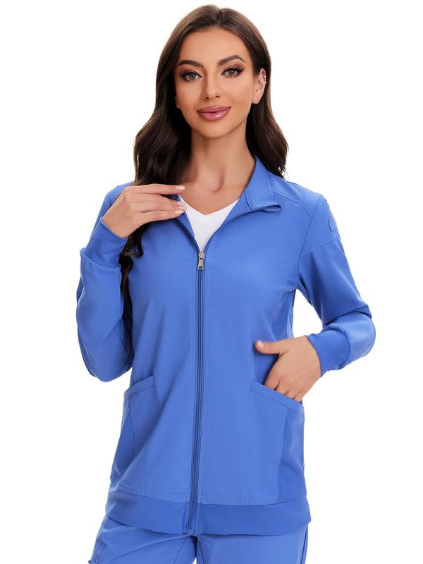COZYFIT Scrub Jackets for Woman, Zip Front Nurse Jacket, 4-Way Stretch Fabric
