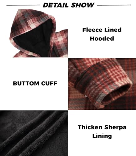 Image of LeeHanTon Mens Flannel Jackets Sherpa Lined Fleece Zip Up Winter Warm Workout Plaid Sweatshirt with Hood