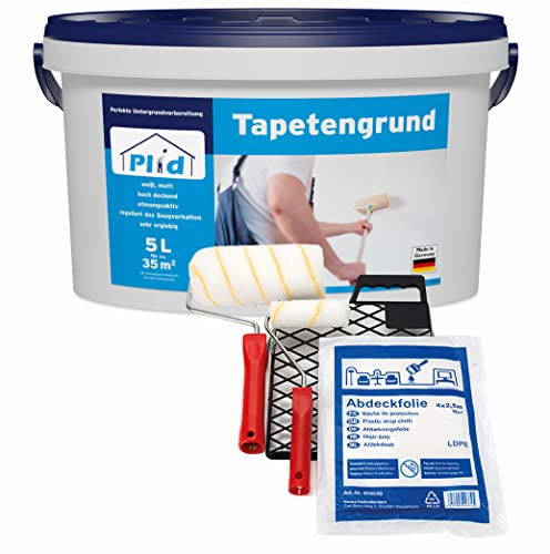 prinzcolor Imprimación para papel pintado de alta calidad, juego de imprimación blanco, 5 l