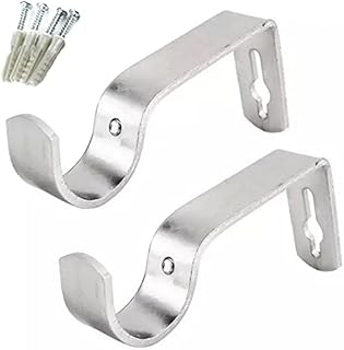 WARESHARK 2 x Heavy Duty Metal Curtain Pole Bracket Holder Curtain Rod Support Wall Brackets Holders 2pcs (Silver)