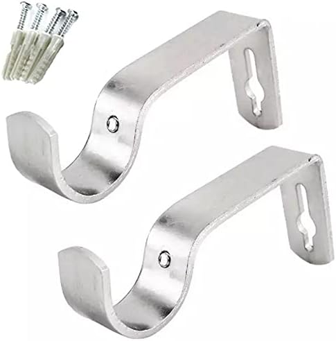 WARESHARK 2 x Heavy Duty Metal Curtain Pole Bracket Holder Curtain Rod Support Wall Brackets Holders 2pcs (Silver)