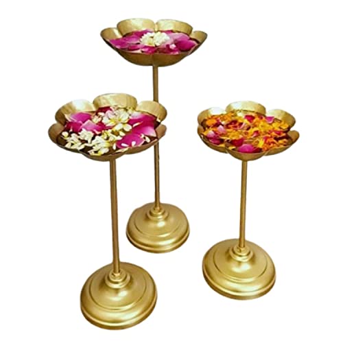 Image of Decorative Urli Bowl Tealight Holder Stand | Urli Stand Set of 3 for Decoration | Floating Diya Stand Home Decor Decorative Showpiece | Urli Bowl for Diwali and Pooja (Set of 3)