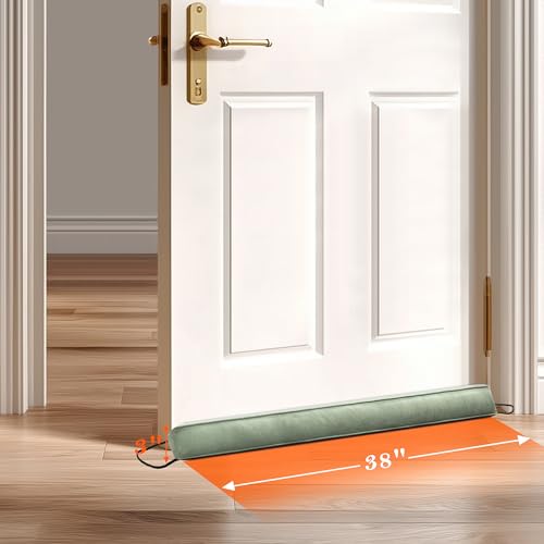 Image of Sunolga Door Draft Stopper Blocks Hot and Cold Air with Removable Washable Cover for Bottom of Door, All-Season Seal for Noise, Wind, Door Sweep for Gaps Up to 3 inch, Home Essentials, 38 inch, Light Green