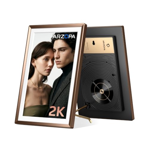 Image of ARZOPA 2K Digital Picture Frame 14 Inch Free Cloud Storage No Subscription QHD Anti-Glare Touchscreen Metal Frame Load Photos Videos from Phone Ideal for Gifting - D14Pro Mocha Brown
