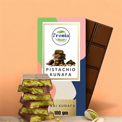 Image of Fronia Kunafa Chocolate Bar Dubai Style 100g | Pistachio Kunafa Dubai Chocolate Dessert | Milk Chocolate, Creamy Pistachios & Crunchy Kunafa Spread | Dubai Kunafa Chocolate Pistachio - 100g