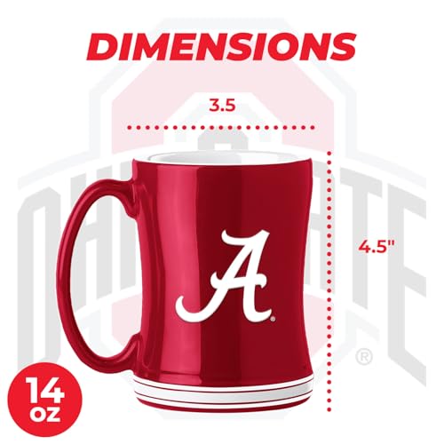 Image of Logo Brands NCAA Alabama Crimson Tide 14 oz Relief Coffee Mug - Officially Licensed Mug, Sculpted 3D Logo and Team Colors - Comfortable Handle and Glossy Finish for College Sports Fans