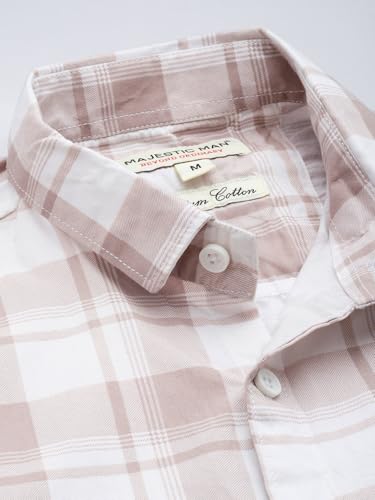 Image of Majestic Man Men Slim Fit Pure Cotton Checkred Half Sleeve Casual Shirt