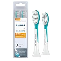 Philips Sonicare for Kids 7+ Genuine Replacement Toothbrush Heads, 2 Brush Heads, Turquoise and White, Standard, HX6042/94