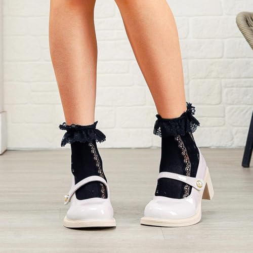 Ruffle Socks Frilly Socks Cute Sheer Socks Black white Ankle Socks for Women 2 Pairs3