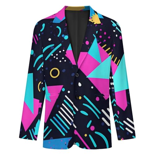 80s 90s Blue Pattern Men's Suit Jacket 2 Button Lapel Blazers Business Coat Tuxedo for Wedding Dinner3