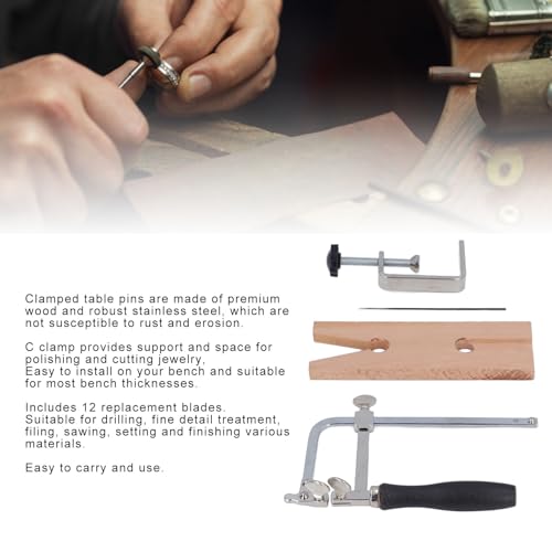 Professionelles 3-in-1-Juweliersägen-Set, Verstellbarer Sägerahmen mit 12-teiligen Sägeblättern, V-Schlitz-Stiftklemmen-Set, Schmuckherstellungsset für Metall, Holz, Wachs