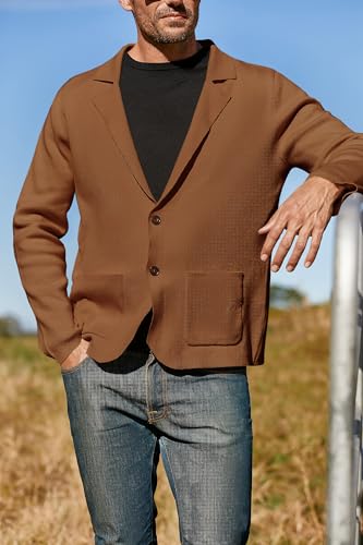 Mens Cardigan Sweater Knit Blazer Suit Jacket Casual Two Button Lightweight Sport Coat with Pockets2