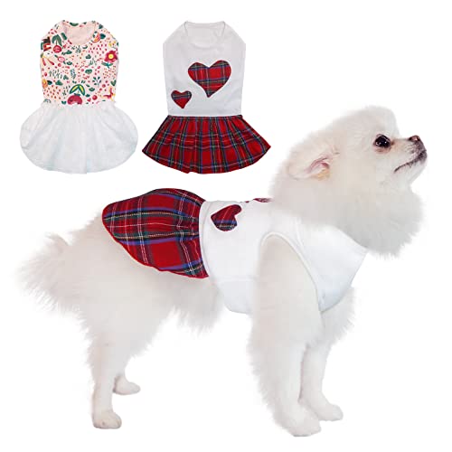 TONY HOBY Dog Dress, Dog Party Dress, Unique Splicing Models Dogs Evening Dresses for Small Medium Dogs (2Pcs, Red+Pink, M)