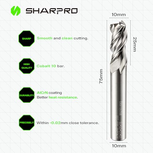 Image of 10MM End Mills 10MM Shank, 3 Flute Carbide Square Endmill, Upcut Spiral CNC Router Bits for Alloy Steel, Aluminum, Metal and Stainless Steel